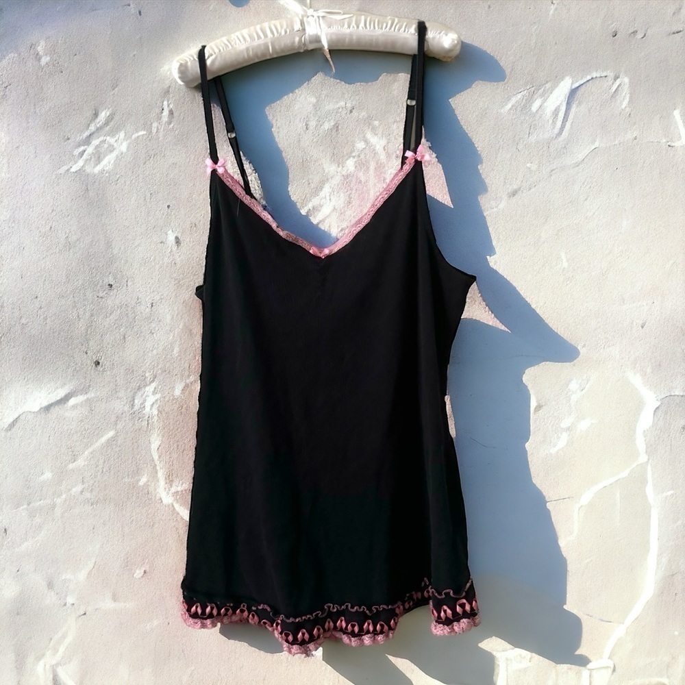 Y2K coquette black and pink frilly slip dress S/M - Picture 2 of 6
